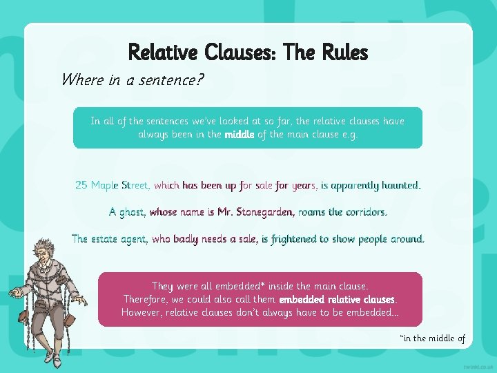 Relative Clauses: The Rules Where in a sentence? In all of the sentences we’ve