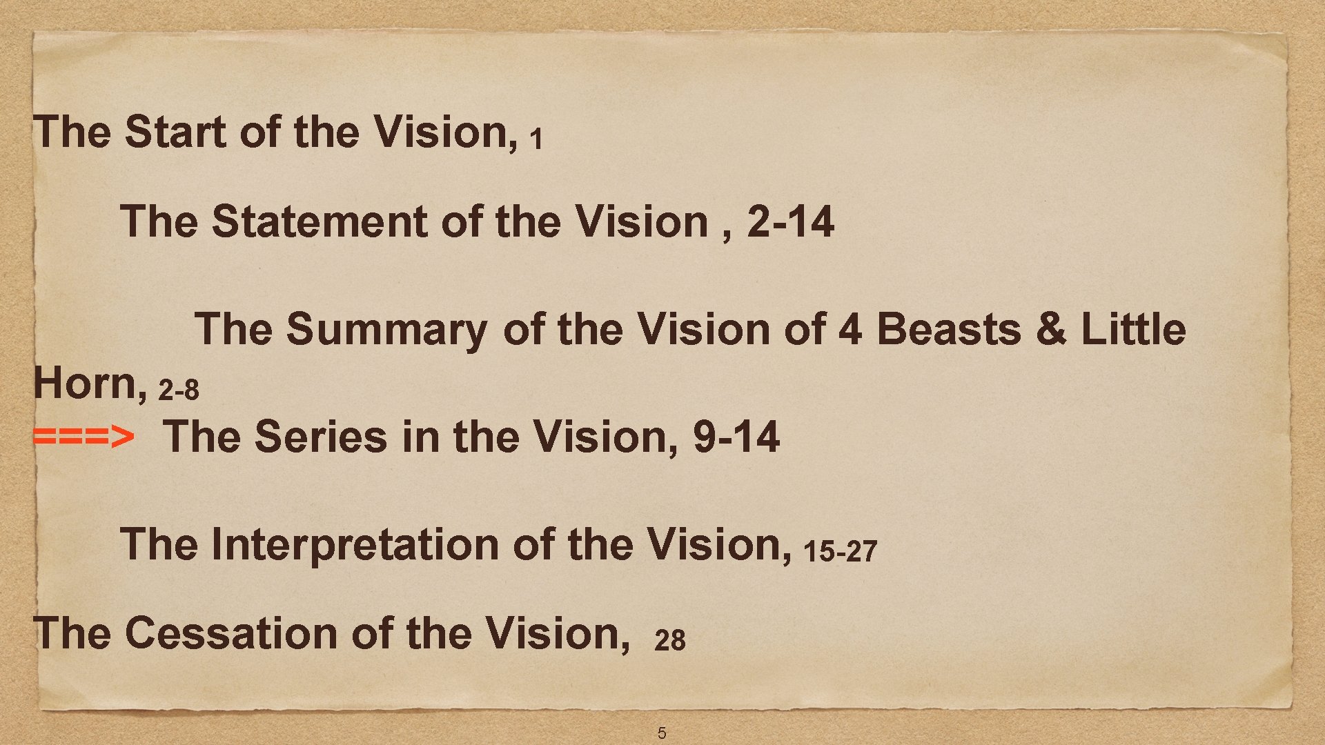 The Start of the Vision, 1 The Statement of the Vision , 2 -14