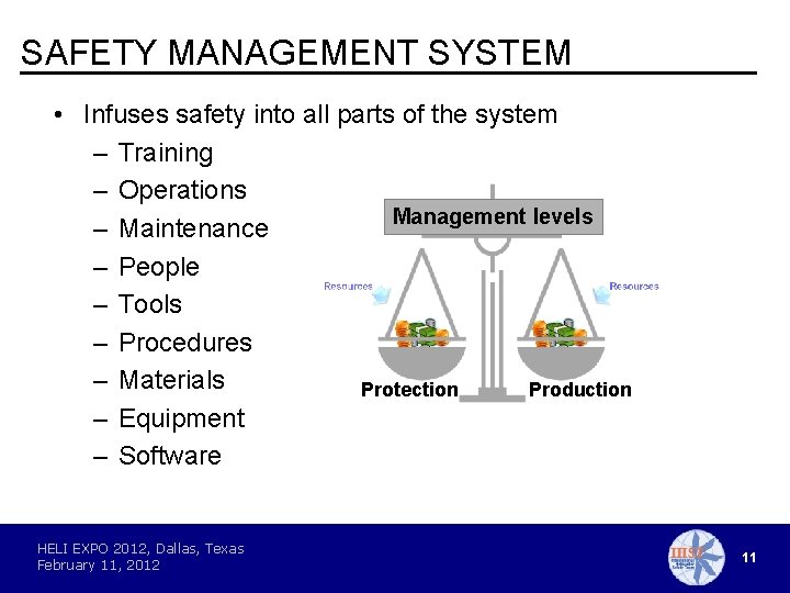 SAFETY MANAGEMENT SYSTEM • Infuses safety into all parts of the system – Training