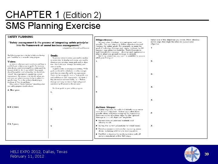 CHAPTER 1 (Edition 2) SMS Planning Exercise HELI EXPO 2012, Dallas, Texas February 11,