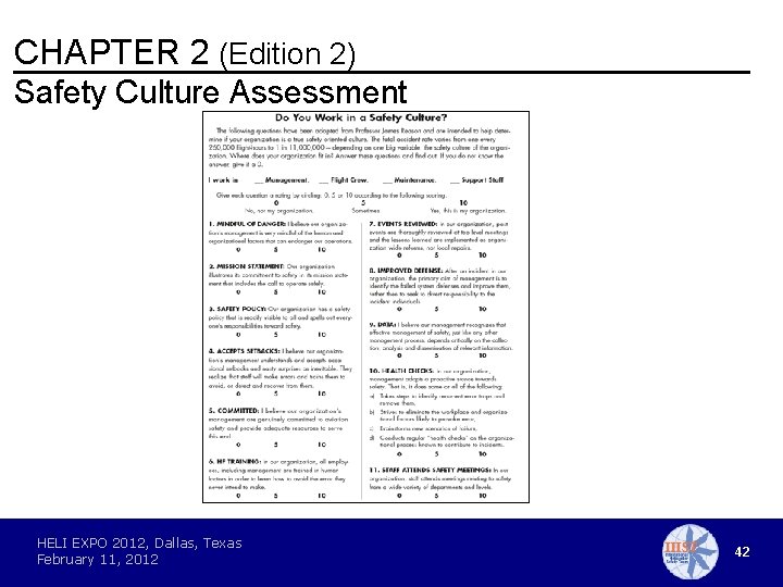 CHAPTER 2 (Edition 2) Safety Culture Assessment HELI EXPO 2012, Dallas, Texas February 11,