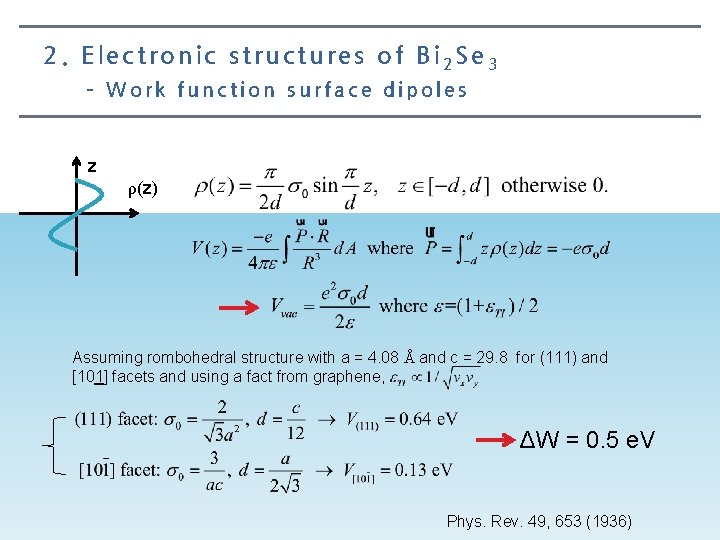2. Electronic structures of Bi 2 Se 3 – Work function surface dipoles z