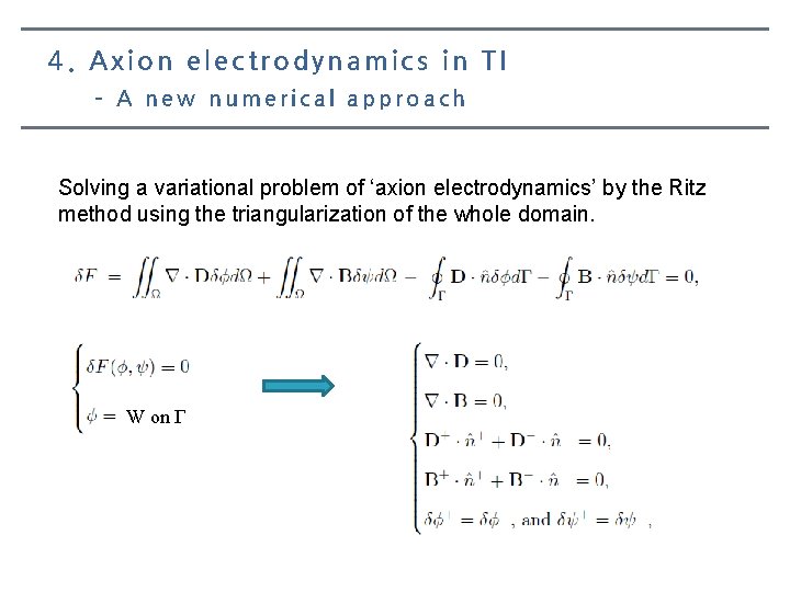 4. Axion electrodynamics in TI – A new numerical approach Solving a variational problem