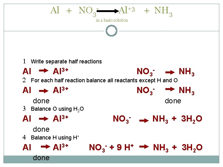 Al + NO 3 - Al+3 + NH 3 in a basic solution 1