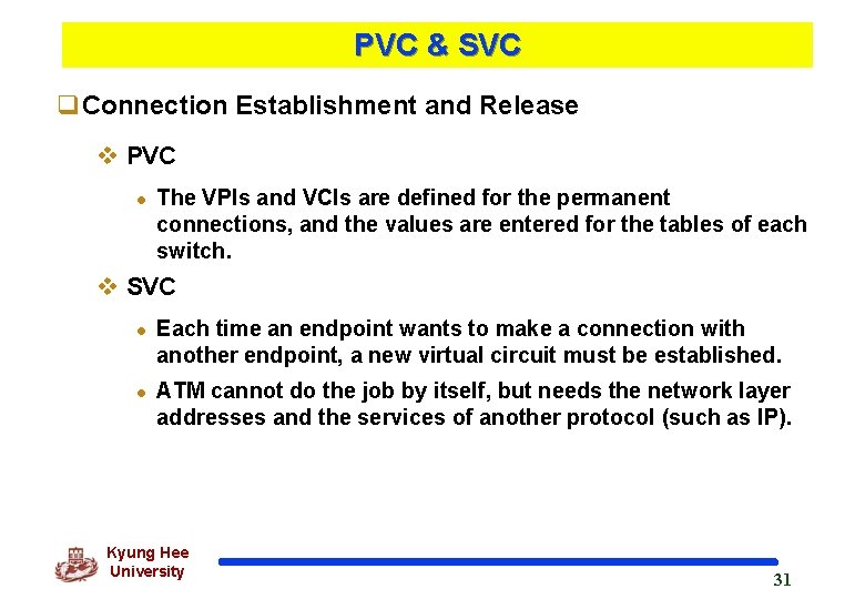 PVC & SVC q. Connection Establishment and Release v PVC l The VPIs and