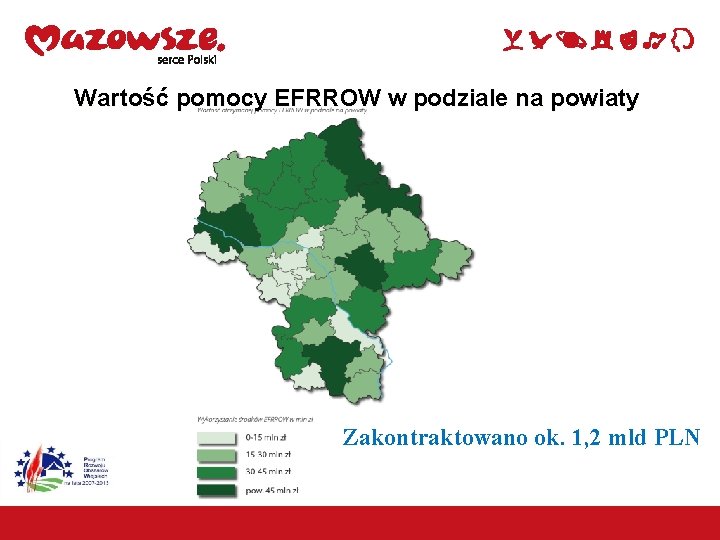 Wartość pomocy EFRROW w podziale na powiaty Zakontraktowano ok. 1, 2 mld PLN 