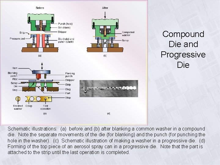 Compound Die and Progressive Die Schematic illustrations: (a) before and (b) after blanking a