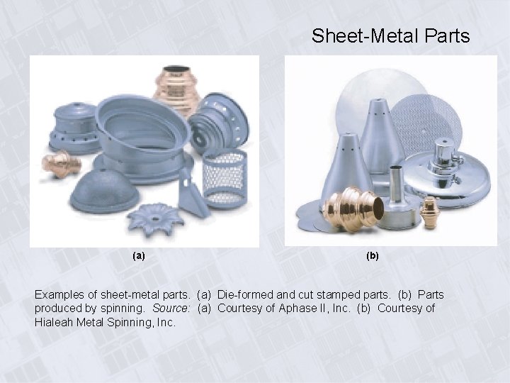 Sheet-Metal Parts (a) (b) Examples of sheet-metal parts. (a) Die-formed and cut stamped parts.