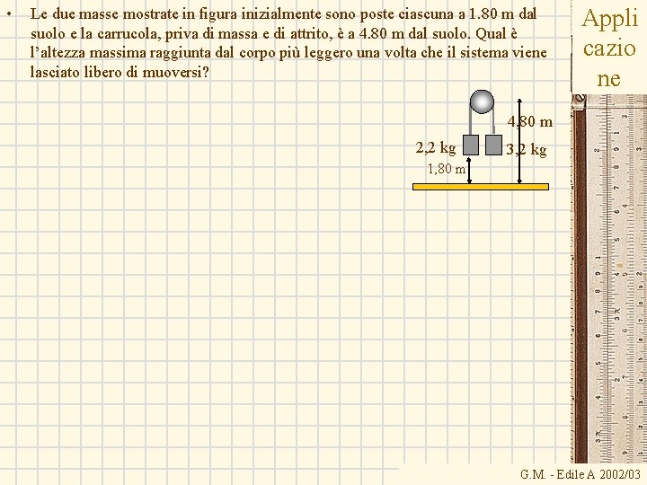 • Le due masse mostrate in figura inizialmente sono poste ciascuna a 1. • Le due masse mostrate in figura inizialmente sono poste ciascuna a 1.