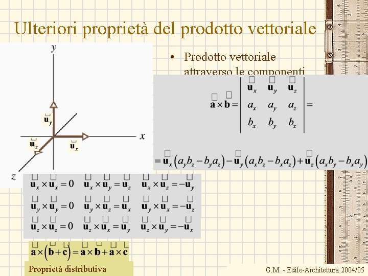 Ulteriori proprietà del prodotto vettoriale • Prodotto vettoriale attraverso le componenti cartesiane: Proprietà distributiva Ulteriori proprietà del prodotto vettoriale • Prodotto vettoriale attraverso le componenti cartesiane: Proprietà distributiva