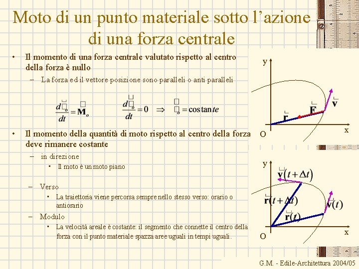 Moto di un punto materiale sotto l’azione di una forza centrale • Il momento Moto di un punto materiale sotto l’azione di una forza centrale • Il momento