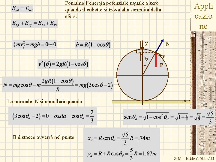 Poniamo l’energia potenziale uguale a zero quando il cubetto si trova alla sommità della Poniamo l’energia potenziale uguale a zero quando il cubetto si trova alla sommità della