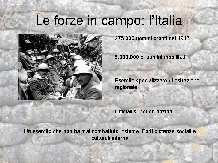 Le forze in campo: l’Italia 275. 000 uomini pronti nel 1915 5. 000 di
