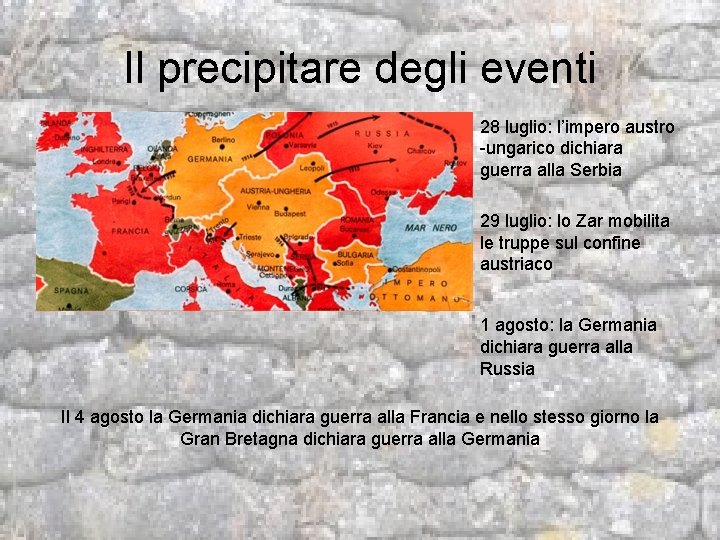 Il precipitare degli eventi 28 luglio: l’impero austro -ungarico dichiara guerra alla Serbia 29