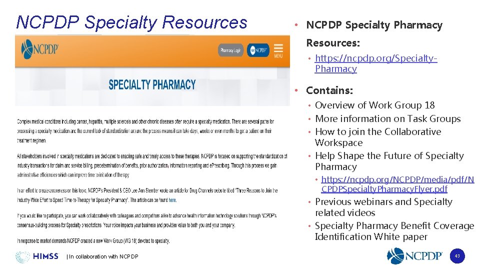 NCPDP Resources An Evolution in. Specialty Standards Supporting Specialty Medication Workflow • NCPDP Specialty
