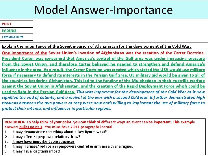 Model Answer-Importance POINT EVIDENCE EXPLANATION Explain the importance of the Soviet invasion of Afghanistan