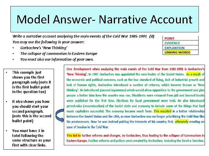Model Answer- Narrative Account Write a narrative account analysing the main events of the