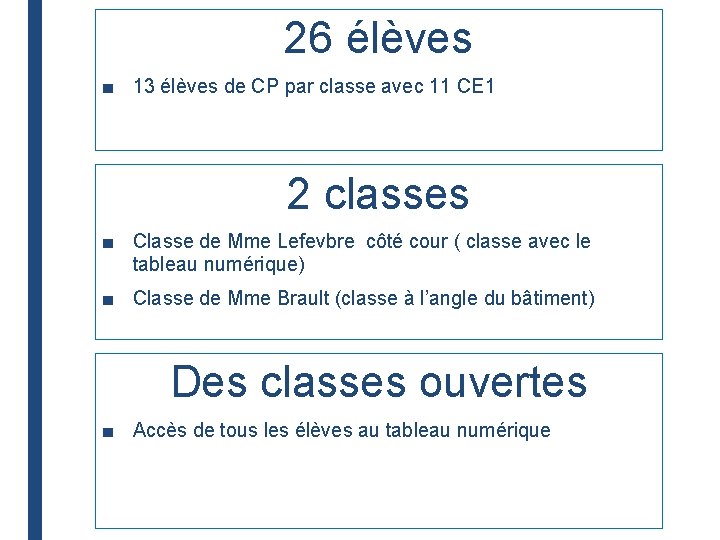 26 élèves ■ 13 élèves de CP par classe avec 11 CE 1 2 26 élèves ■ 13 élèves de CP par classe avec 11 CE 1 2