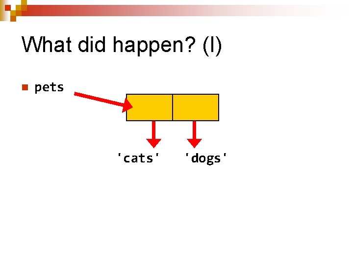 What did happen? (I) n pets 'cats' 'dogs' 