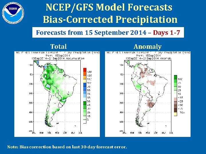 NCEP/GFS Model Forecasts Bias-Corrected Precipitation Forecasts from 15 September 2014 – Days 1 -7
