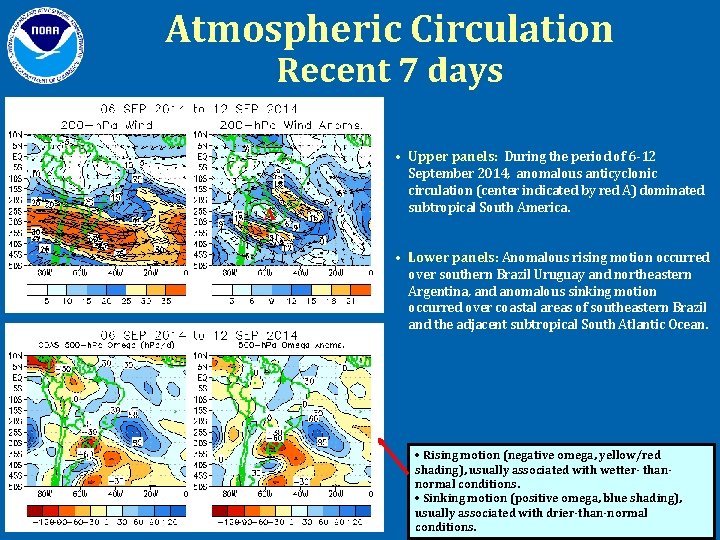 Atmospheric Circulation Recent 7 days A • Upper panels: During the period of 6