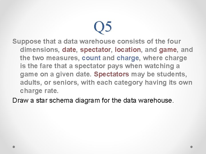 Q 5 Suppose that a data warehouse consists of the four dimensions, date, spectator,