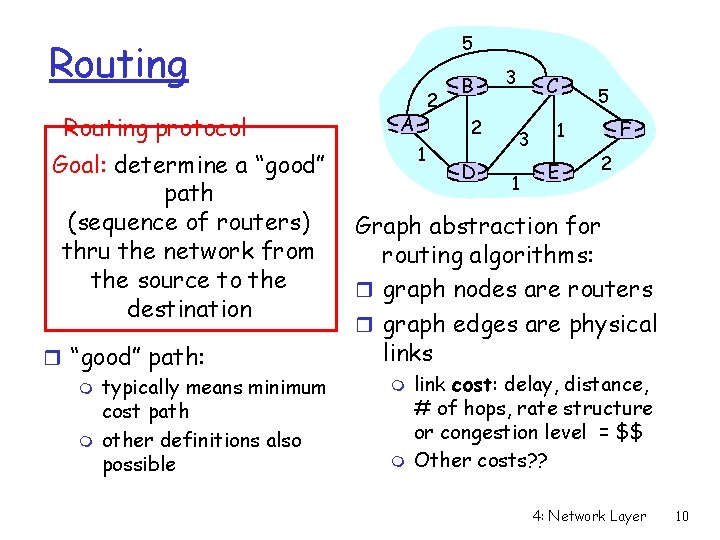 5 Routing protocol Goal: determine a “good” path (sequence of routers) thru the network 5 Routing protocol Goal: determine a “good” path (sequence of routers) thru the network
