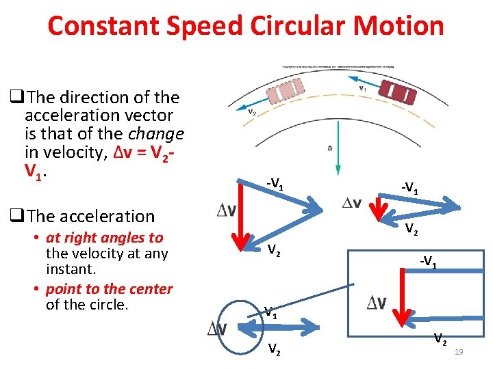 Constant Speed Circular Motion q. The direction of the acceleration vector is that of