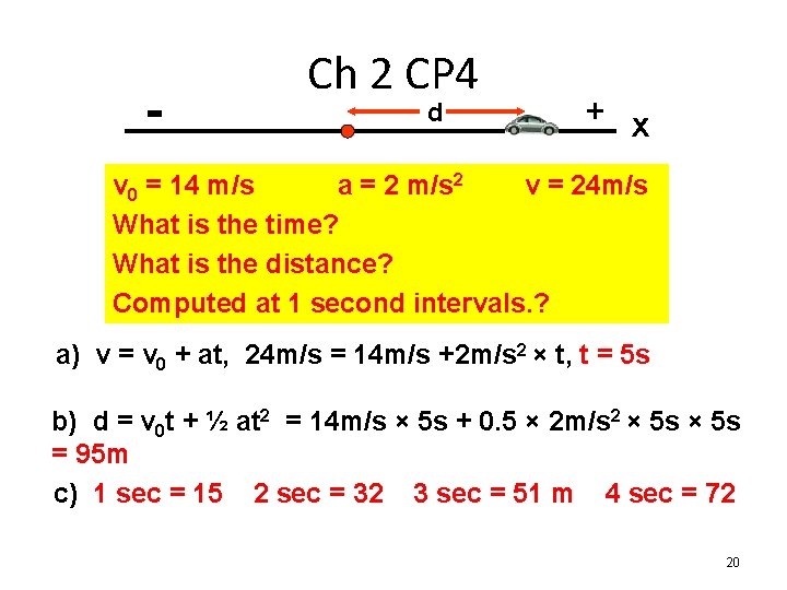 - Ch 2 CP 4 d + x v 0 = 14 m/s a