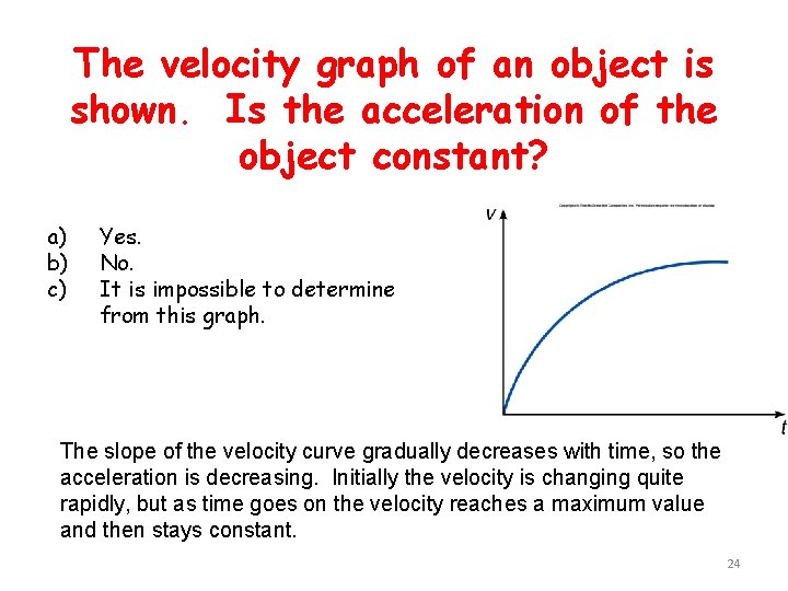 The velocity graph of an object is shown. Is the acceleration of the object