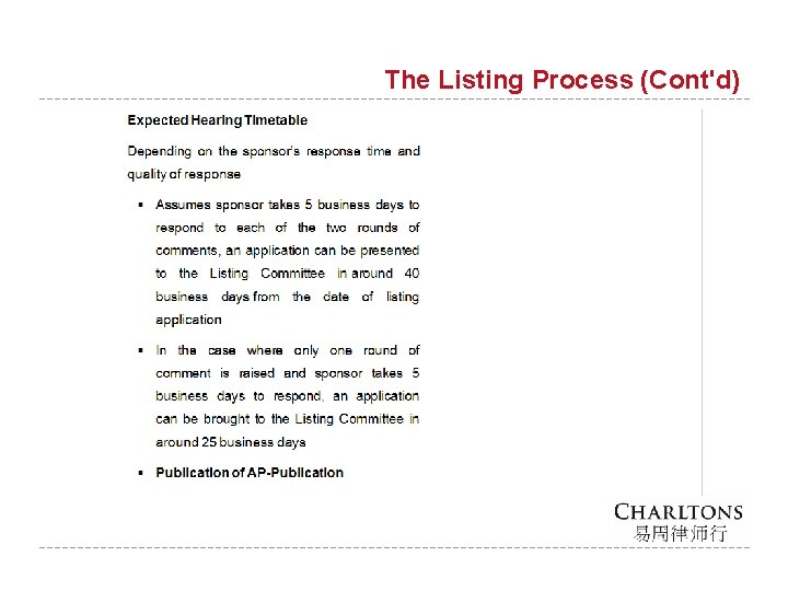 The Listing Process (Cont'd) 