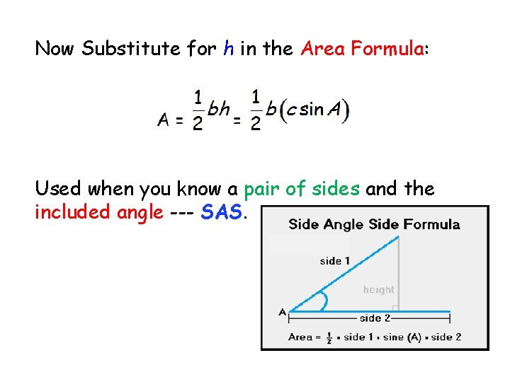 Now Substitute for h in the Area Formula: Used when you know a pair