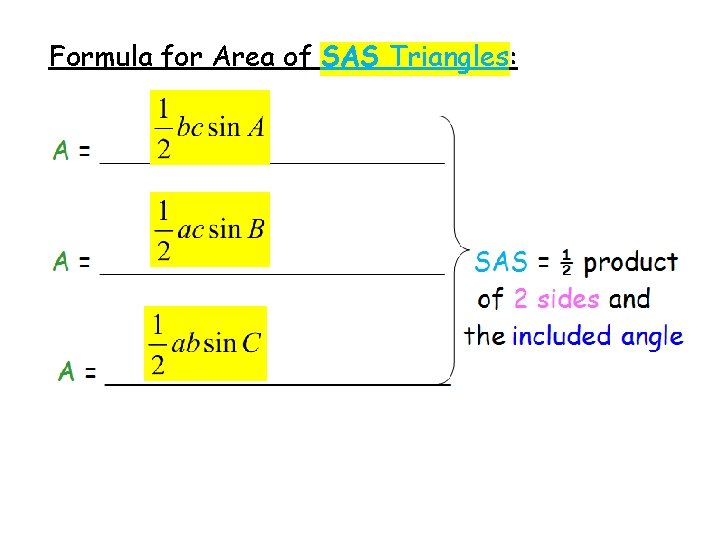 Formula for Area of SAS Triangles: 