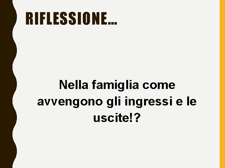 RIFLESSIONE… Nella famiglia come avvengono gli ingressi e le uscite!? 
