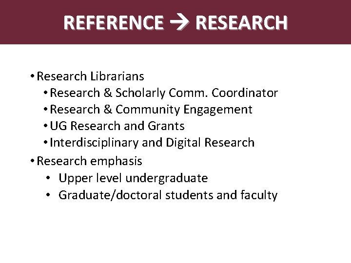 REFERENCE RESEARCH Abstract • Research Librarians • Research & Scholarly Comm. Coordinator • Research