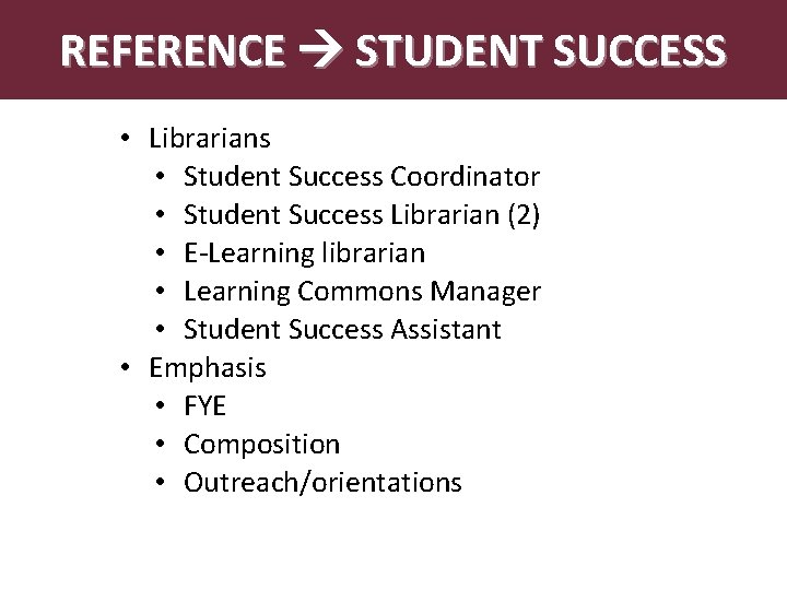REFERENCE STUDENT SUCCESS Abstract • Librarians • Student Success Coordinator • Student Success Librarian