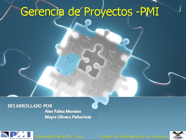 Gerencia de Proyectos -PMI DESARROLLADO POR Alex Paliza Morales Mayra Olivera Peñarrieta Universidad Andina