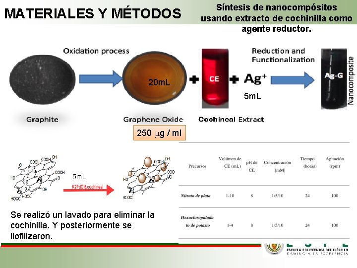 MATERIALES Y MÉTODOS Síntesis de nanocompósitos usando extracto de cochinilla como agente reductor. 20