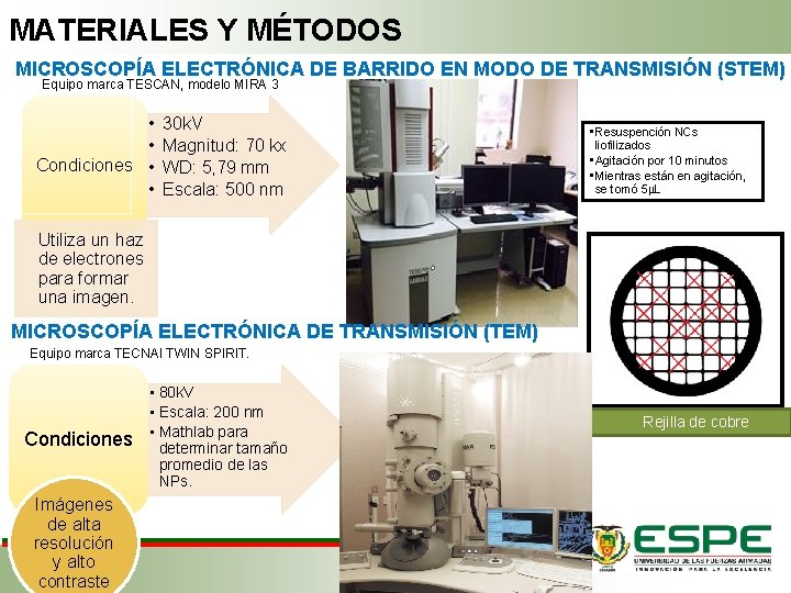 MATERIALES Y MÉTODOS MICROSCOPÍA ELECTRÓNICA DE BARRIDO EN MODO DE TRANSMISIÓN (STEM) Equipo marca