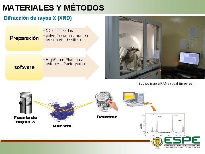 MATERIALES Y MÉTODOS Difracción de rayos X (XRD) Preparación software • NCs liofilizados •