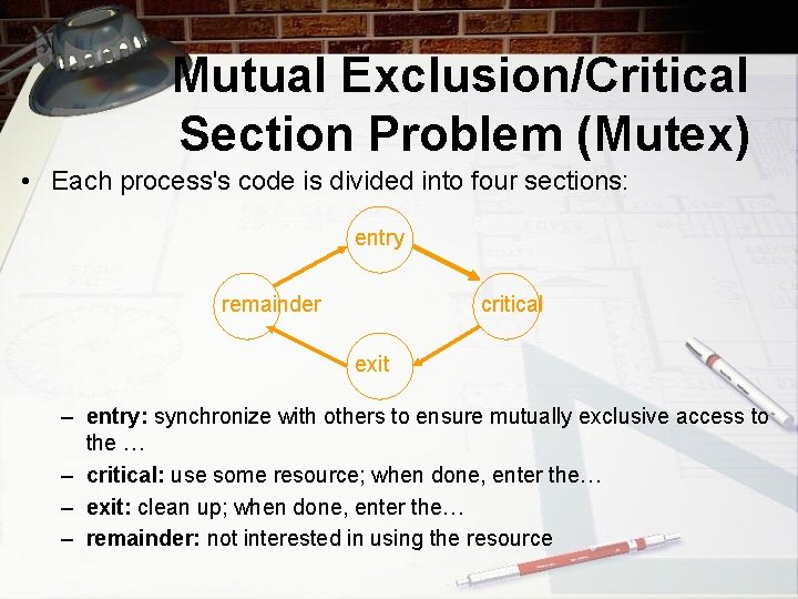 Mutual Exclusion/Critical Section Problem (Mutex) • Each process's code is divided into four sections: