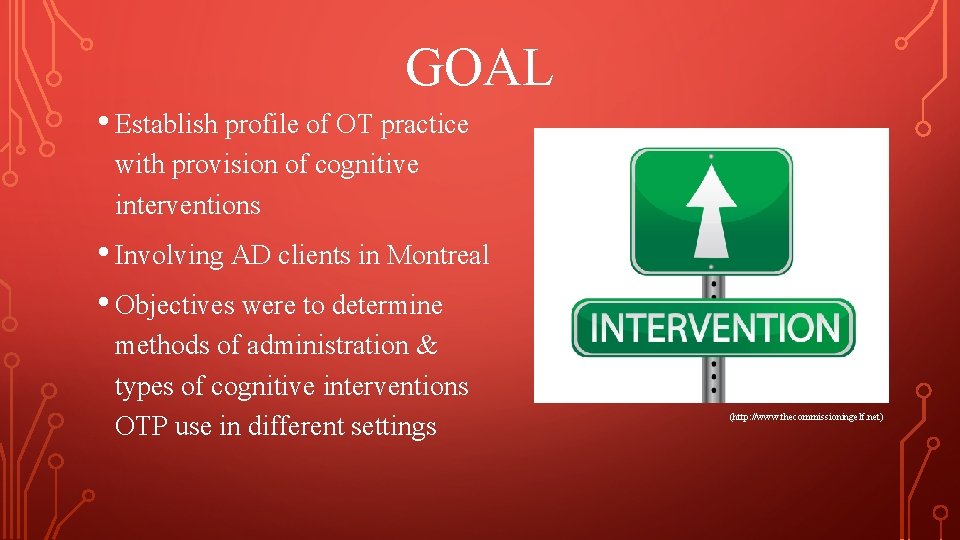 GOAL • Establish profile of OT practice with provision of cognitive interventions • Involving GOAL • Establish profile of OT practice with provision of cognitive interventions • Involving