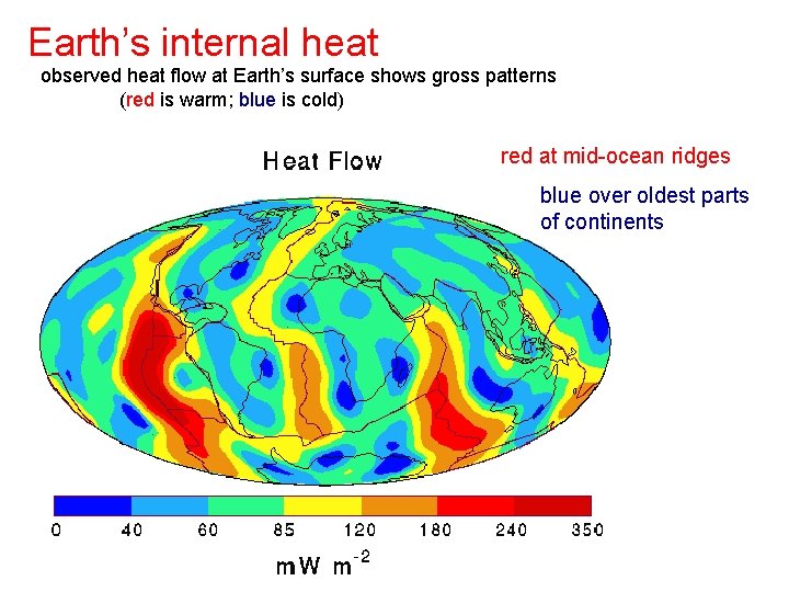 Earth’s internal heat observed heat flow at Earth’s surface shows gross patterns (red is
