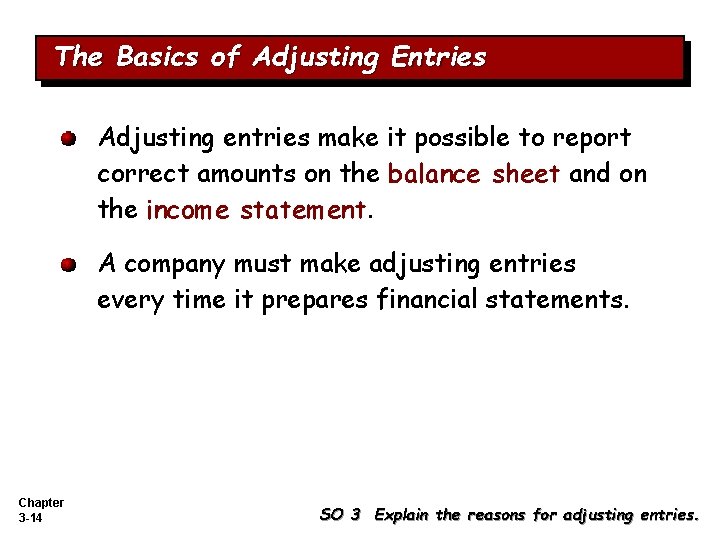 The Basics of Adjusting Entries Adjusting entries make it possible to report correct amounts The Basics of Adjusting Entries Adjusting entries make it possible to report correct amounts