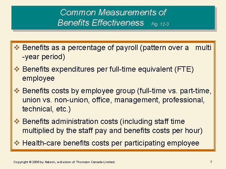 Common Measurements of Benefits Effectiveness Fig. 12 -3 v Benefits as a percentage of