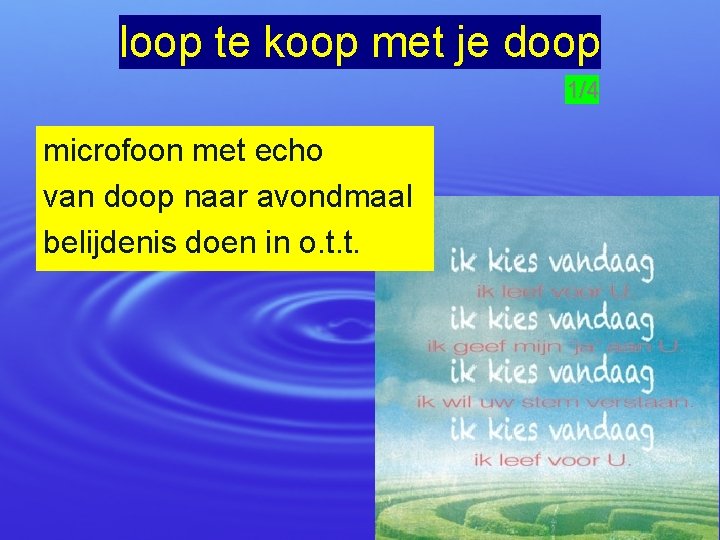 loop te koop met je doop 1/4 microfoon met echo van doop naar avondmaal