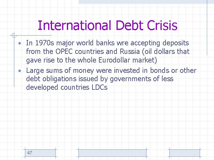 International Debt Crisis • In 1970 s major world banks wre accepting deposits from