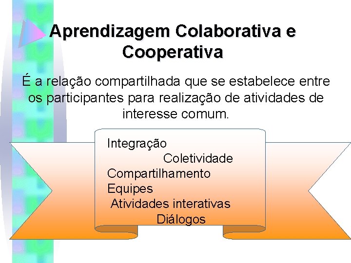 Aprendizagem Colaborativa e Cooperativa É a relação compartilhada que se estabelece entre os participantes
