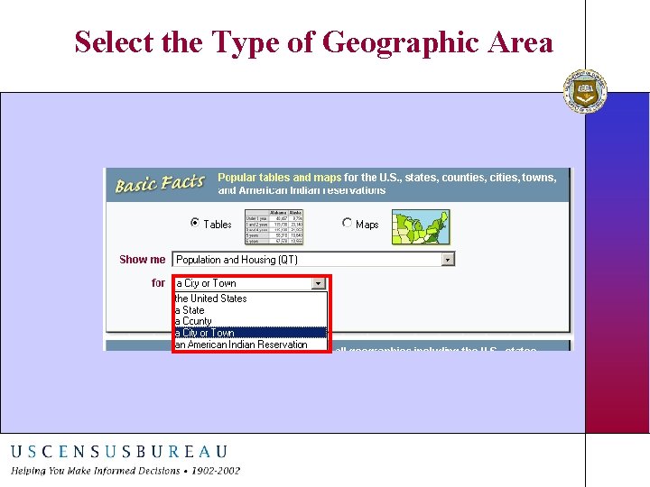 Select the Type of Geographic Area 