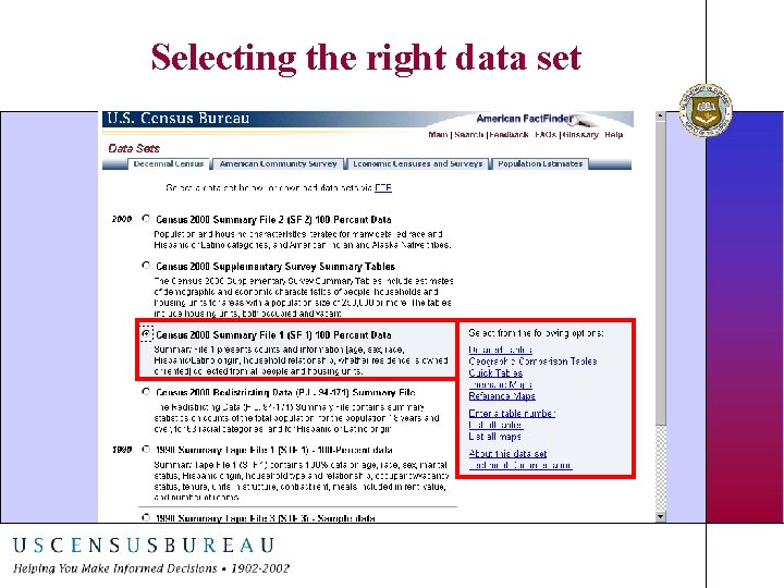 Selecting the right data set 